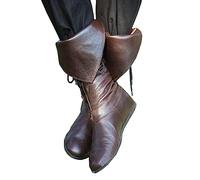 Medieval Boots - 1 Pair PU Leather Boots - Renaissance Medieval Cosplay Halloween Boots - Viking Gothic Knight Leather Boots - Mens Mid-Calf Boots - for Cosplay (37)