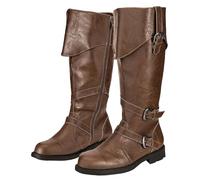 Medieval Boots for Men UK Calf Length Zip Up Costume Boots 5.5-12 | Gothic Leather Shoes Mid Calf Adult Pirate Boot for Halloween Party Performances Club Nights Travel Festival Outfits