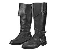 Medieval Boots for Men UK Calf Length Zip Up Costume Boots 5.5-12 | Gothic Leather Shoes Mid Calf Adult Pirate Boot for Halloween Party Performances Club Nights Travel Festival Outfits