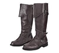Medieval Boots for Men UK Calf Length Zip Up Costume Boots 5.5-12 | Gothic Leather Shoes Mid Calf Adult Pirate Boot for Halloween Party Performances Club Nights Travel Festival Outfits