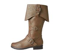 Medieval Boots Men Pirate Style Tall Boots Men's Faux Leather Pirate Boot Aged Leather Look Shaft Country Western Boot Adult Fancy Dress Accessory Shoes Accessories Halloween Carnival Party Outfits