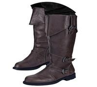 Medieval Boots Men's Medieval Boots Renaissance Pirate Costume Faux Leather Boot Halloween Viking Cosplay Shoes Back Knee High Fashion Boot Faux Leather Pirate Adult Fancy Dress Accessory Brown