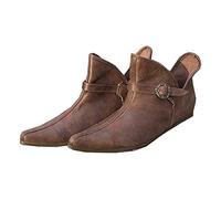 Medieval Boots Men's Women's Short Boots - PU Leather Flat Single Shoes with Adjustable Belt Buckle - Renaissance Larp Boots Shoes Retro Leather Ankle Boots for Men Women (42)