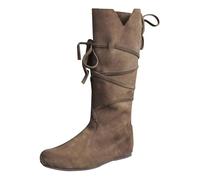 Medieval Boots Women's Ankle Boots Men's Leather Retro Cowboy Boots Renaissance Unisex Slip On Viking Lace-Up Boots Faux Leather Men's Boots Halloween Boots Steampunk Western Boots, khaki, 12 UK
