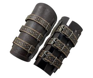 Medieval Buckle Fastening Arm Guards,Retro Faux Leather Bracers,Renaissance Gauntlet Wristband for Halloween LARP Mercenary Knight (Brown)