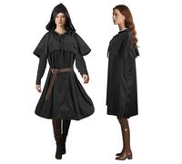 Medieval Cape with Shoulder Armour & Adjustable Belt 3-in-1 Hooded Cape Renaissance Clothing for Men and Women Versatile Costume for Witches, Pirates, Cosplay (LARP, Hobbit), Halloween