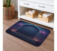 Medieval Castle Door Quick Dry Bath Mat, Gothic Dark Blue Decorative Non Slip Shower Mat, Fantasy Memory Foam Washable Bath Rugs for Bathroom Toilet Restroom 16x24 Inch
