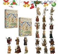 Medieval Cat Advent Calendar 2025 - 24-Day Countdown with Acrylic Mini Knight Figurines, Fantasy-Themed Collectible Ornaments for Holiday Décor, Gift for Cats Lovers (2 Pcs)