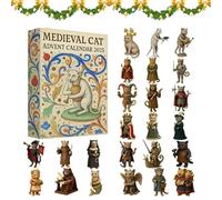 Medieval Cat Advent Calendar 2025, 24 Unique Collectible Cat Figurines in Medieval Costumes, 2d Acrylic Ca-t Christmas Tree Decoration Advent Calendars, Pet Enthusiasts & Collectors (1PCS)