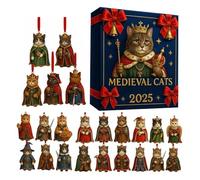 Medieval Cat Advent Calendars 2025, 24 Day Christmas Countdown Calendar With 2D Acrylic Medieval Theme Cat Ornaments, FantasyMedieval Cats Advent Calendars For Cats Lovers, Collectors