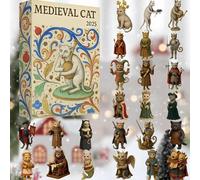 Medieval Cat Advent Calendars 2025, 24 Day Ugly Cats Ornaments Christmas Countdown Calendar, Funny Animals Cat Pendants Advent Calendars, Weird Cats Gift Christmas Tree Decorations Countdown Calendar