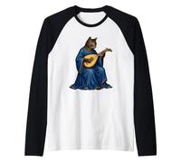 Medieval Cat Bard Playing Lute Manuscript Art Raglan Baseball Tee