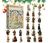 Medieval Cat Countdown Calendar 2025, 24 Day Christmas Countdown Calendar With 24pcs 2D Cat Ornaments, Christmas Calendars, ChristmasTree Decorations, Holiday Present For Cats Lovers And Kids
