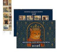 Medieval Cats with Crowns Calendar 2026, 12 Month Mystery and Charm Calendars with Royal Feline Art, Renaissance Style Paintings, Christmas Sassy Gifts for Loves Cats for Home Office (1PC)