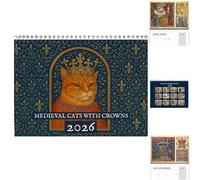 Medieval Cats with Crowns Calendar 2026, Funny Cat Calendar 12 Month Planner, Each Month Showcases A Noble Cats Wearing A Crown, for Cat Lovers & Art Fans (#1pc)