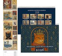 Medieval Cats with Crowns Calendar 2026, Funny Royal Cat Art Wall Calendar, 12 Months Wall Hanging Renaissance Weird Medieval Cats Planner for Home Office, Funny Historical Gift for Cat Lover