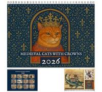 Medieval Cats with Crowns Calendar 2026, Medieval Cat Wall Calendar 2026, 11" x 8.5" Funny Cat Calendar 12 Month Mystery and Charm Calendars Planner, Gift for Cat Lovers & Art Fans