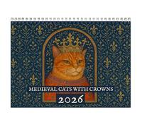 Medieval Cats With Crowns Calendar 2026, Themed Monthly Planner 11" x 8.5" Large Funny Wall Calendar for Home Decor, 12-Month Renaissance Cat Paintings, Best Christmas Gifts for Family (1pc)