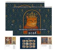Medieval Cats With Crowns Calendar 2026, Themed Monthly Planner 11" x 8.5" Large Funny Wall Calendar for Home Decor, 12-Month Renaissance Cat Paintings, Best Christmas Gifts for Family (2pcs)