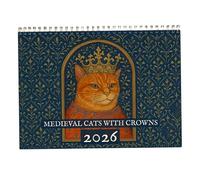 Medieval Cats with Crowns Calendar 2026 - Whimsical Wall Calendar 27.9 x 21.6 cm with Mystical Medieval Cat Art, 12-Month Calendar Full of Charm and Fantasy (Dark Blue)