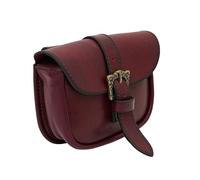 Medieval Celtic Leather Belt Pouch - 100% Genuine Handcrafted Bag with Embossed Knotwork & Cross, Viking LARP & Renfair, Maroon W/Brass Buckle, Medieval