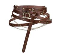 Medieval Chain Belt Adjustable Skinny Faux Leather Belt Thin Waist Belt Vintage Renaissance Knight Pirate Warrior Waistband Halloween Cosplay Party Costume Accessory for Women Men Dresses Jeans Pants