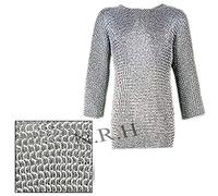 Medieval Chain Mail Armor Full Sleeves Long Shirt Solid Alternate Rings Flat Ring Riveted Halloween Costume.