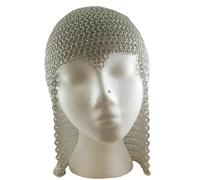 Medieval Chainmail Coif Aluminium Butted Rings - Silver Chainmaille Hood for LARP, Reenactment, Costume - Knight Armour Helmet Accessory for Men & Women