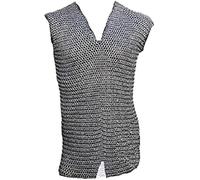 Medieval Chainmail Shirt, Butted Aluminum Sleeveless V-Neck, for LARP, Cosplay, Silver, 40