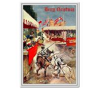Medieval Christmas Card - Joust Festive Games theme - Mediaeval style art -Merry Xmas Wishes Best Greeting - Sentimental Artwork Design - Blank inside to write own message