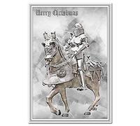 Medieval Christmas Card - Knight in Shining Armour theme - Mediaeval style art -Merry Xmas Wishes Best Greeting - Sentimental Artwork Design - Blank inside to write own message