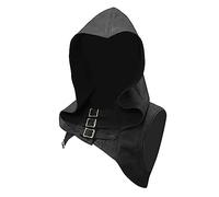 Medieval Cloak Cowl Hood Unisex Gothic Cape Shawl for Halloween Cosplay, Faux Leather Gothic Short Cape Vintage Steampunk Cloak Buckle Shoulder Guards Cowl Shawl Halloween Fancy Dress Costume UK Sale