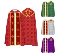 Medieval Cloak Fringe Cross Print Cape Stage Prayer Robe