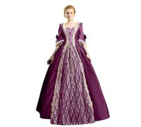 Medieval Clothing Women's Renaissance Dress Women's Gothic Dress Retro Lace Maxi Dresses Flared Sleeves Tied Waist Party Dresses Colour Block Off Shoulder Witch Dress Medieval
