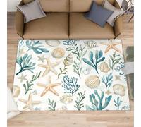 Medieval Coastal Rugs for Living Room, Starfish Shells Rug, Ocean Theme Rugs for Bedroom, Non Slip Washable Area Rug, Low Pile Carpet for Hardwood Floors - 140x200 cm