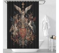 Medieval Coat of Arms with Angel And Mythical Creatures Hilarious Bath Curtain Quick Drying Proof Resistant Shower Curtain Waterproof Mould for Home Bathroom Toile Hotel Decor 46.85x70.87Inch（119x180c