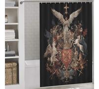 Medieval Coat of Arms with Angel And Mythical Creatures Shower Curtain Anti Mould Quick Drying Proof Resistant Shower Curtain for Bathroom for Home Bathroom Toile Hotel Decor 56.30x70.87Inch（143x180cm