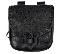 Medieval Coin Purse Waist Bag, Handmade PU Leather Pouch with Horn Buckle and Tie, Renaissance Cosplay Accessory for Fairs Freeing Hands(Nero)
