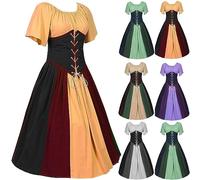Medieval Corset Dress for Women UK Clearance Ladies Gothic Victorian Dress Ruffle Sleeves Lace-up Dresses Renaissance Punk A-line Dress Patchwork Goth Lolita Dress Retro Princess Skirt S-XXL Coffee