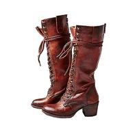 Medieval Cosplay Boots - Pu Leather Boots High-Heeled Shoes - Medieval Mid-Calf Boots Knee Length Laces Up Shoes Festival Larp Shoes for Cosplay,Red,42