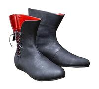 Medieval Cosplay Boots - Retro Gothic Cross Strap PU Leather Short Boots - Women Mens Mid-Calf Boots Lace Up Boots with Flat Lace - Festival LARP Shoes - for Cosplay,Black,38