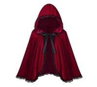 Medieval Costume Children's Red Riding Hood Cloak Halloween Performance Christmas Lace Trim Short Cape Party Attire Garment Ensemble