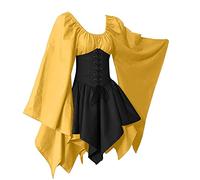 Medieval Costume for Womens Trumpet Sleeve Irish Shirt Dress with Corset Traditional Dress Halloween Women M Cosplay Costumes Gothic Retro Long Sleeve Corset Dress Yellow