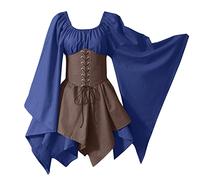 Medieval Costume For Womens Trumpet Sleeve Vintage Gothic Punk Tunic Victorian Irish Shirt Mini Dress Lace Up Corset Renaissance Traditional Dress Halloween Cosplay Costumes Bellatrix Victorian Dress