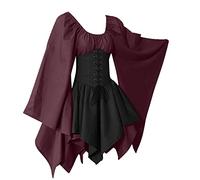 Medieval Costume For Womens Trumpet Sleeve Vintage Gothic Punk Tunic Victorian Irish Shirt Mini Dress Lace Up Corset Renaissance Traditional Dress Halloween Cosplay Costumes Bellatrix Victorian Dress