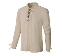 Medieval Costume Men Cowboy Shirts for Mens Kilt Gothic Hoodie Steampunk Drawcord Lace Up Pullover Hooded Knight Long Sleeve Sweatshirt Renaissance Blouse Tops Pirate Shirt Viking Kids 2-Khaki L