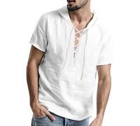Medieval Costume Men Viking Pirate Hat Adult Kids Men's Tunic Renaissance Knight for Halloween Theme Party Larp Resurrection Sunday Ancient Greek Day Black Shirts White XL