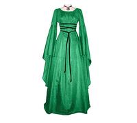 Medieval Costume, Women Gothic Dress Fairy Gown Irish Renaissance Costume Set for Up Purple Corset Halloween Victorian Retro Elegant Long Sleeve Short Midi Maxi Princess (Green,M)
