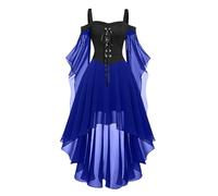 Medieval Costume Women, Halloween Dresses Vintage Lace Renaissance Victorian Dress Cold Shoulder Butterfly Sleeve Retro Steampunk Rockabilly Goth 80s Dress Ladies Blue