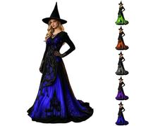 Medieval Costume Women Halloween Gothic Maxi Dress Lace Vintage | Round Neck Long Sleeve Victorian Queen Dresses Branch Print Floor Length Renaissance for Party Events Cosplay
